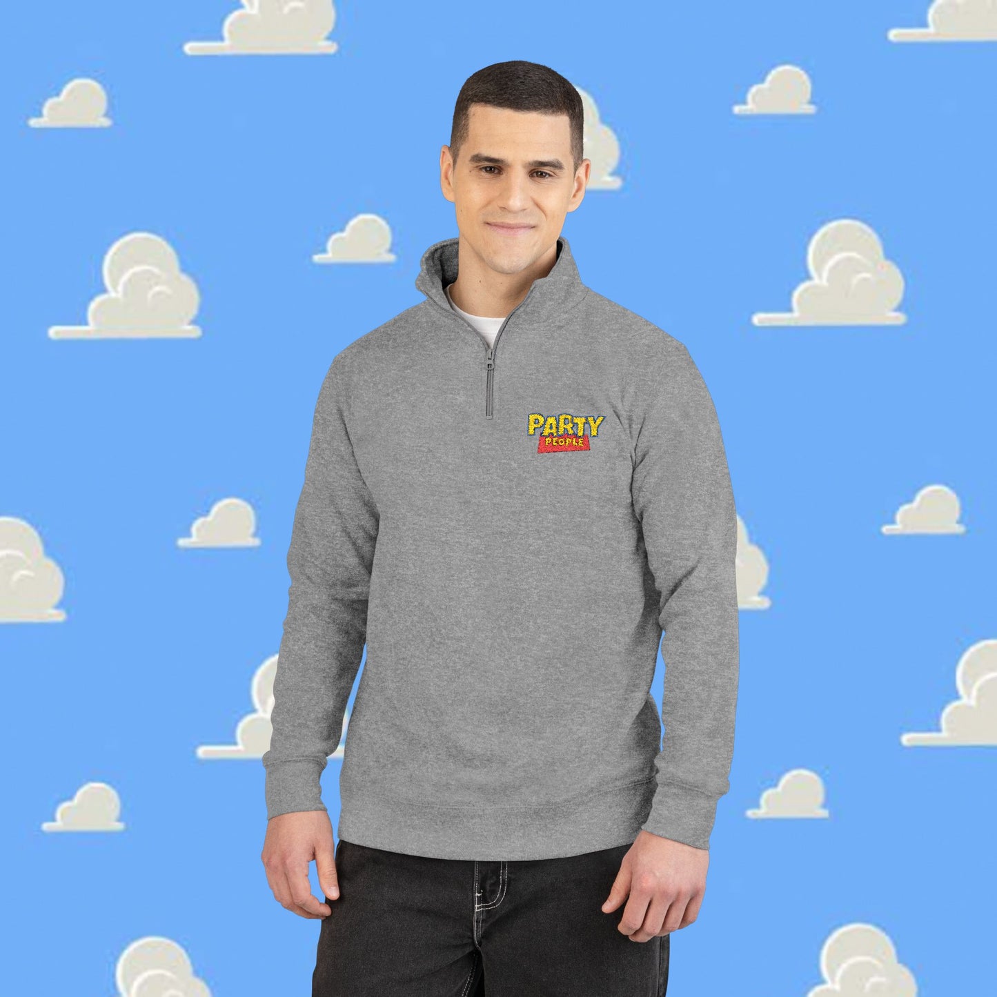 Cozy Embroidered Party People Fleece Pullover