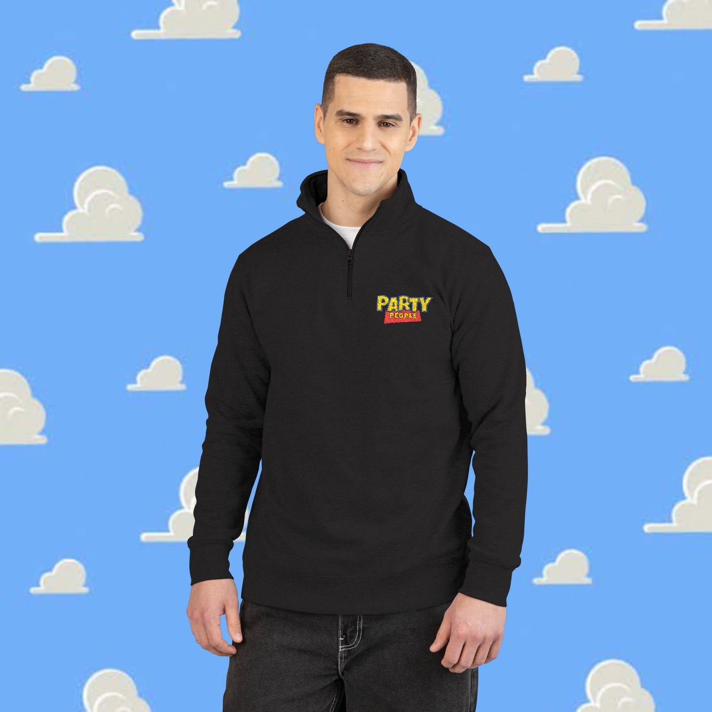 Cozy Embroidered Party People Fleece Pullover