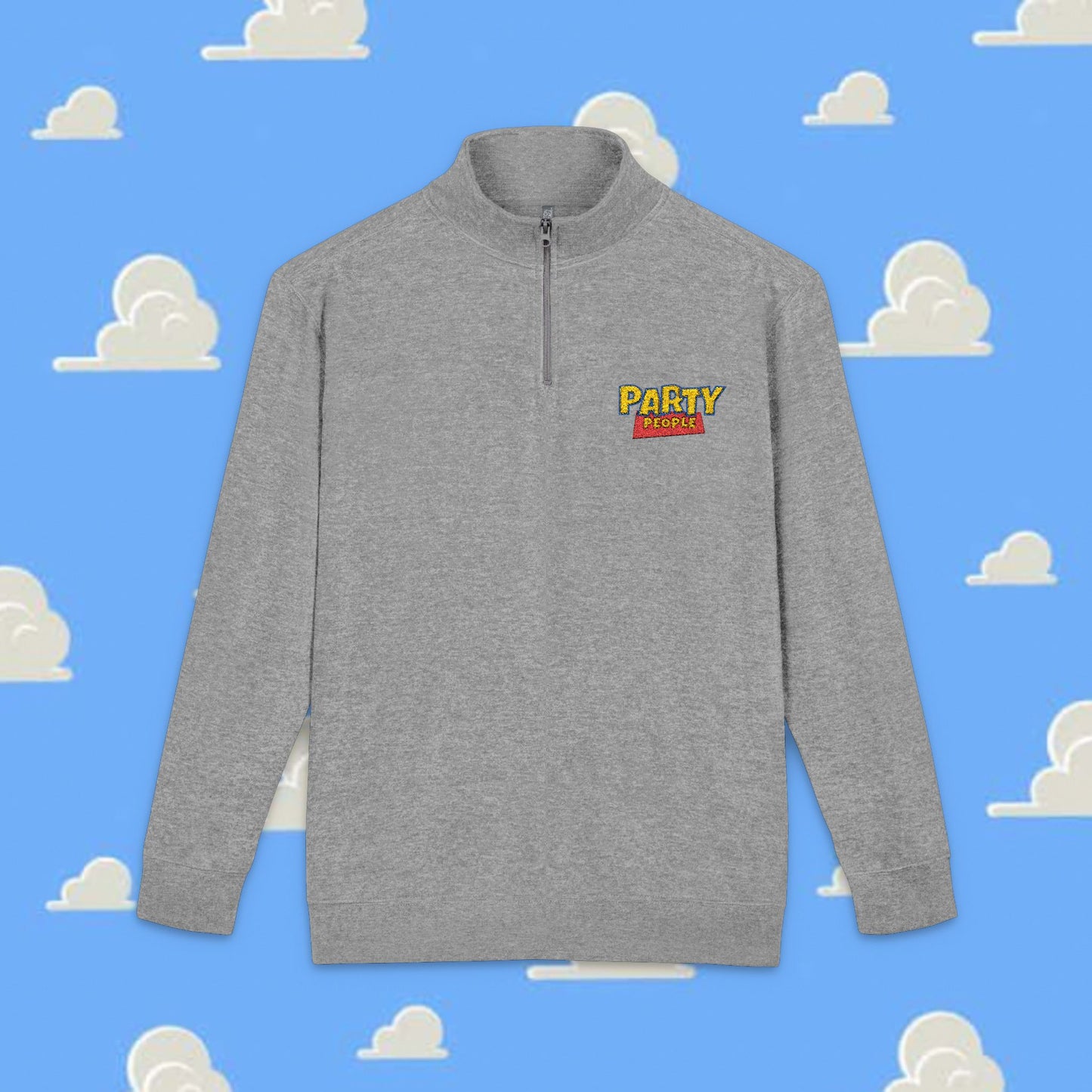 Cozy Embroidered Party People Fleece Pullover